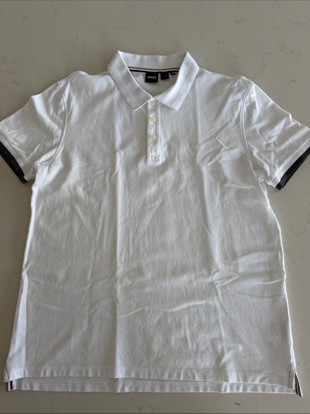 BOSS White Polo with Black Sleeve Trim